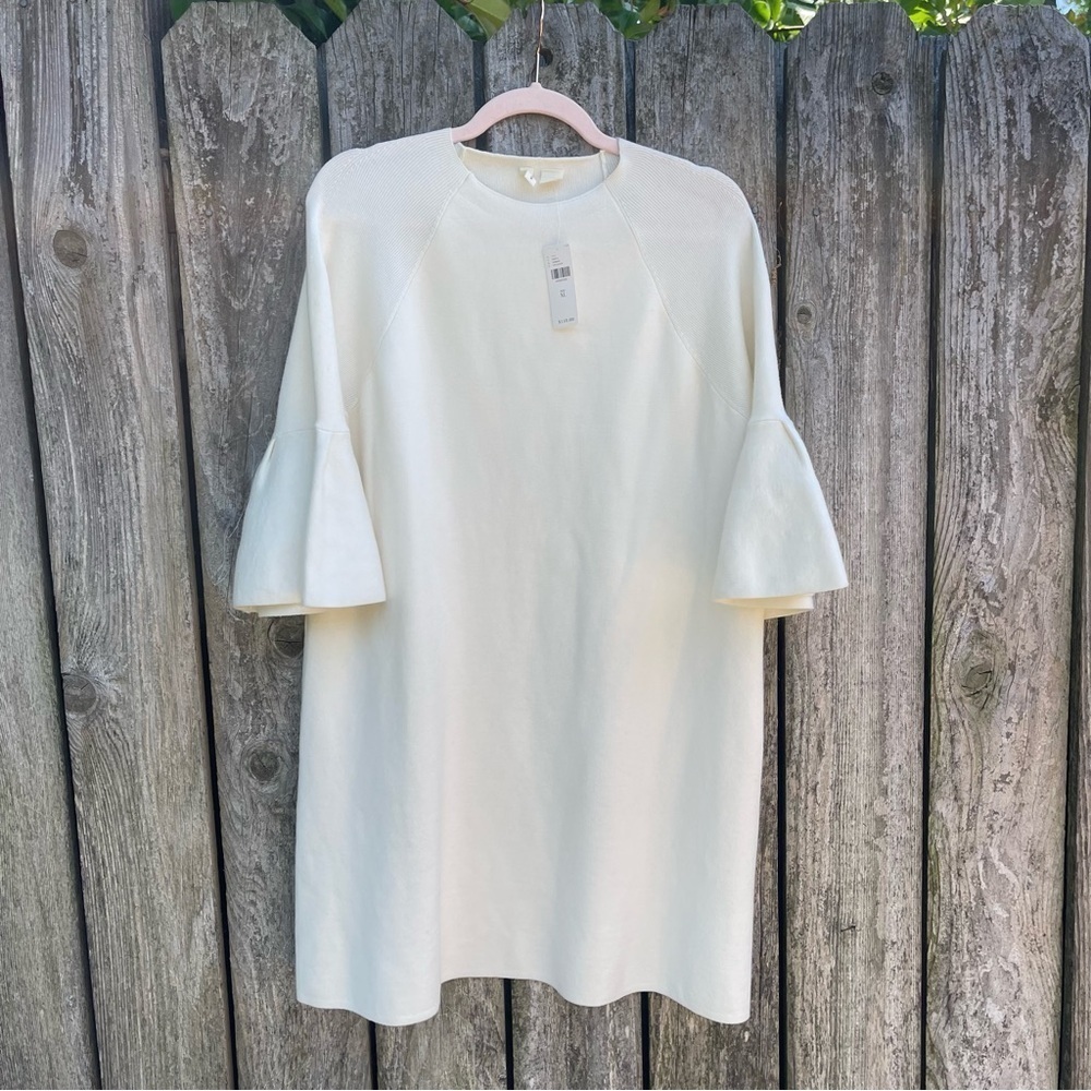 Anthropologie Moth Chester Bell Sleeve Knit Sweater Mini Dress Cream XL NWT